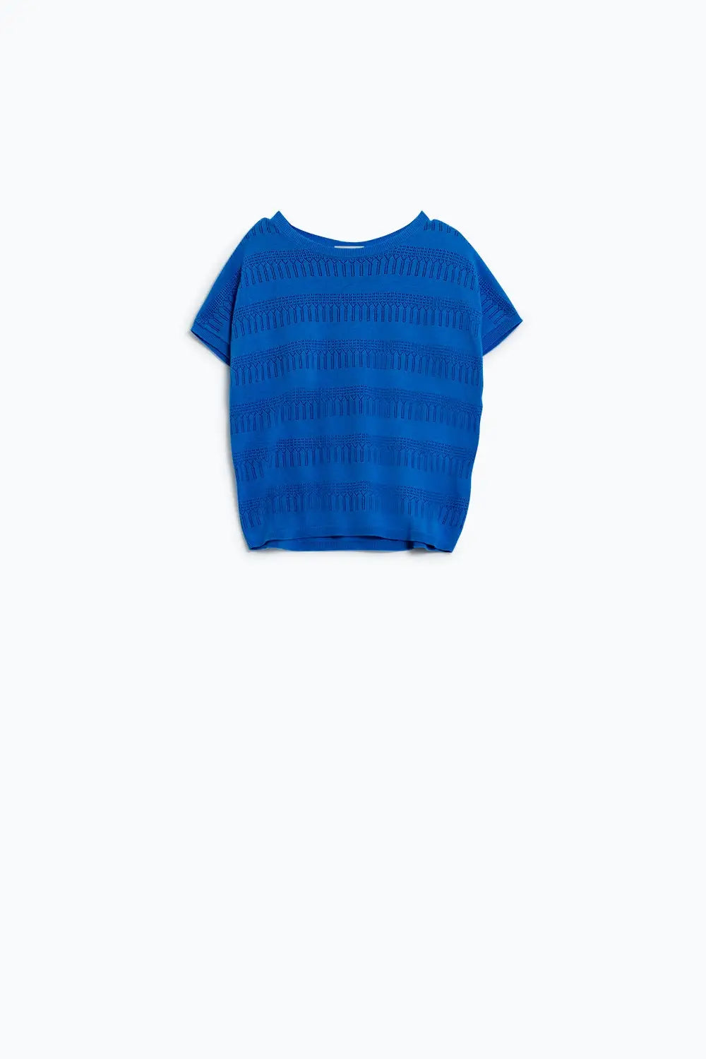 Sweatshirt en bleu avec motif en dentelle et manches courtes - Pulls