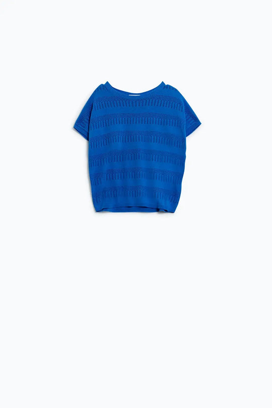 Sweatshirt en bleu avec motif en dentelle et manches courtes - Pulls