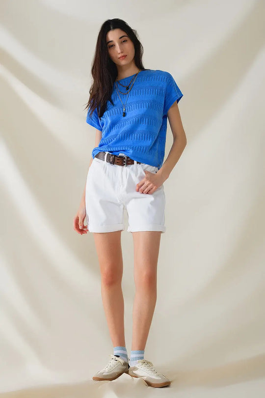 Sweatshirt In Blue With Lace Design and Short sleeves - Sweaters