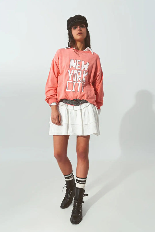 Sweatshirt with New York City text in Coral - One Size / Orange - Sweaters