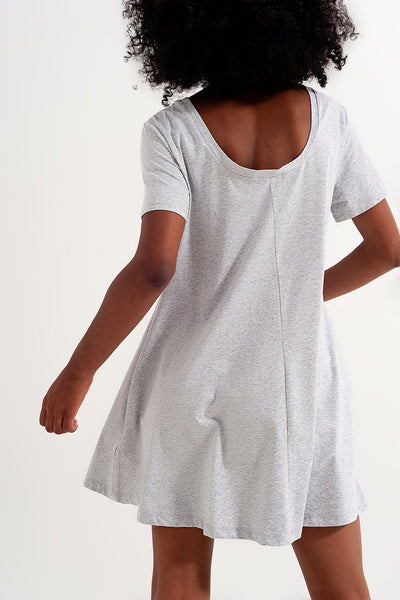 Swing t shirt dress with concealed pockets in grey