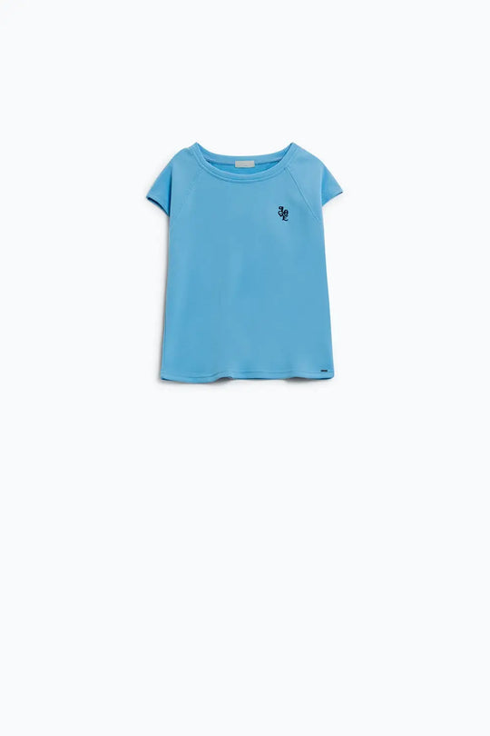 T-shirt à col ras du cou avec logo Love sur la poitrine en piqué bleu - Tops