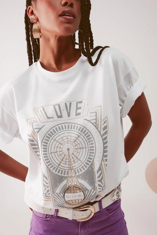 Q2 t-shirt à logo vintage en blanc
