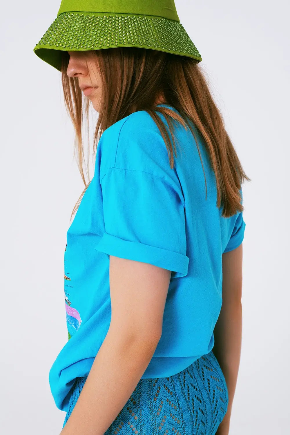T-shirt avec impression graphique limitée en bleu - One Size / bleu - Tops