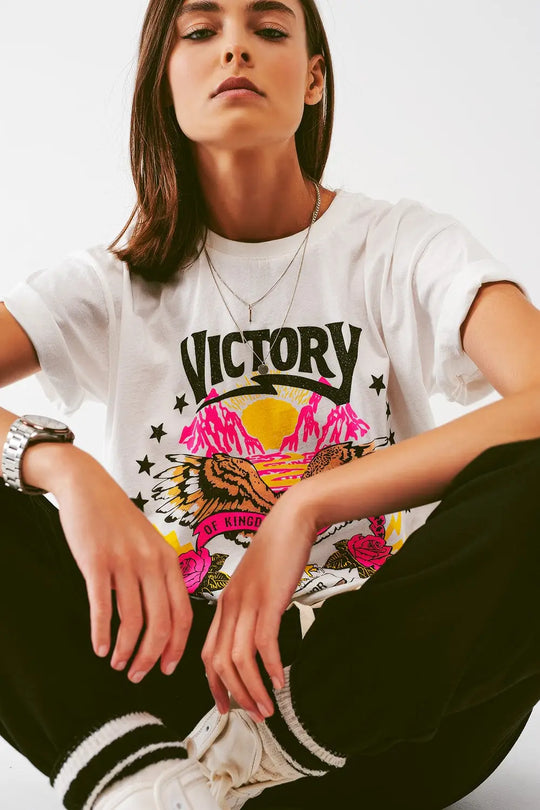T-shirt avec texte Victory en blanc - One Size / blanc - Tops