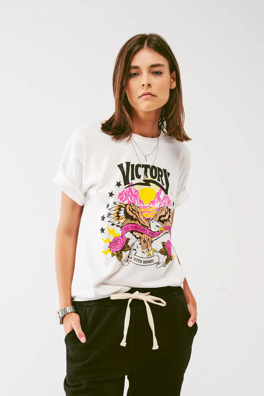 T-shirt avec texte Victory en blanc - One Size / blanc - Tops