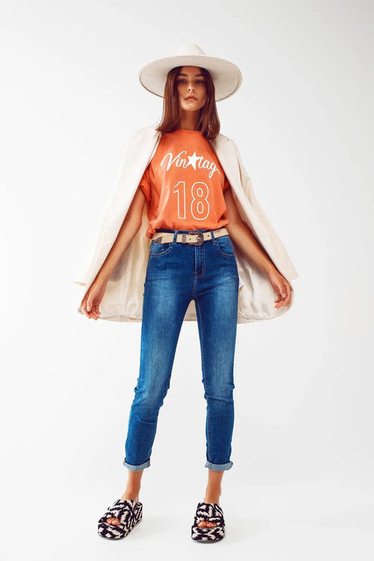 T-shirt avec texte Vintage 18 en orange - One Size / orange - Tops