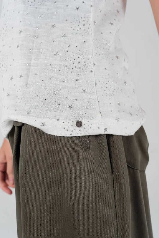 T-shirt blanc avec étoiles imprimées - Tee-Shirt