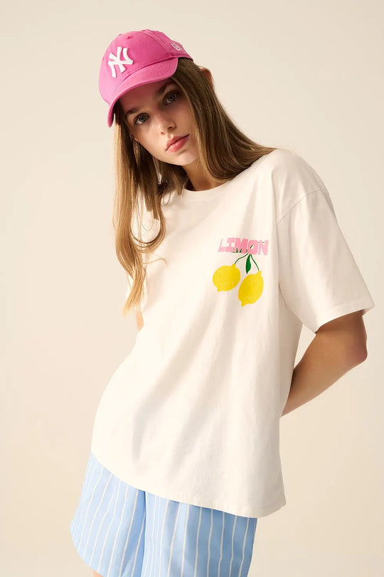 t-shirt blanc décontracté avec imprimé citron - One Size / blanc - Tops