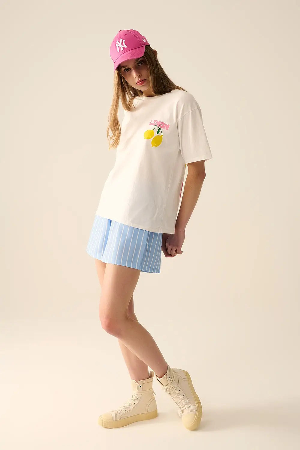t-shirt blanc décontracté avec imprimé citron - One Size / blanc - Tops