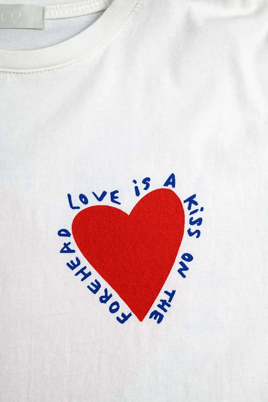 T-shirt blanc décontracté avec un motif de cœur sur le devant et dans le dos - One Size / blanc - Tops