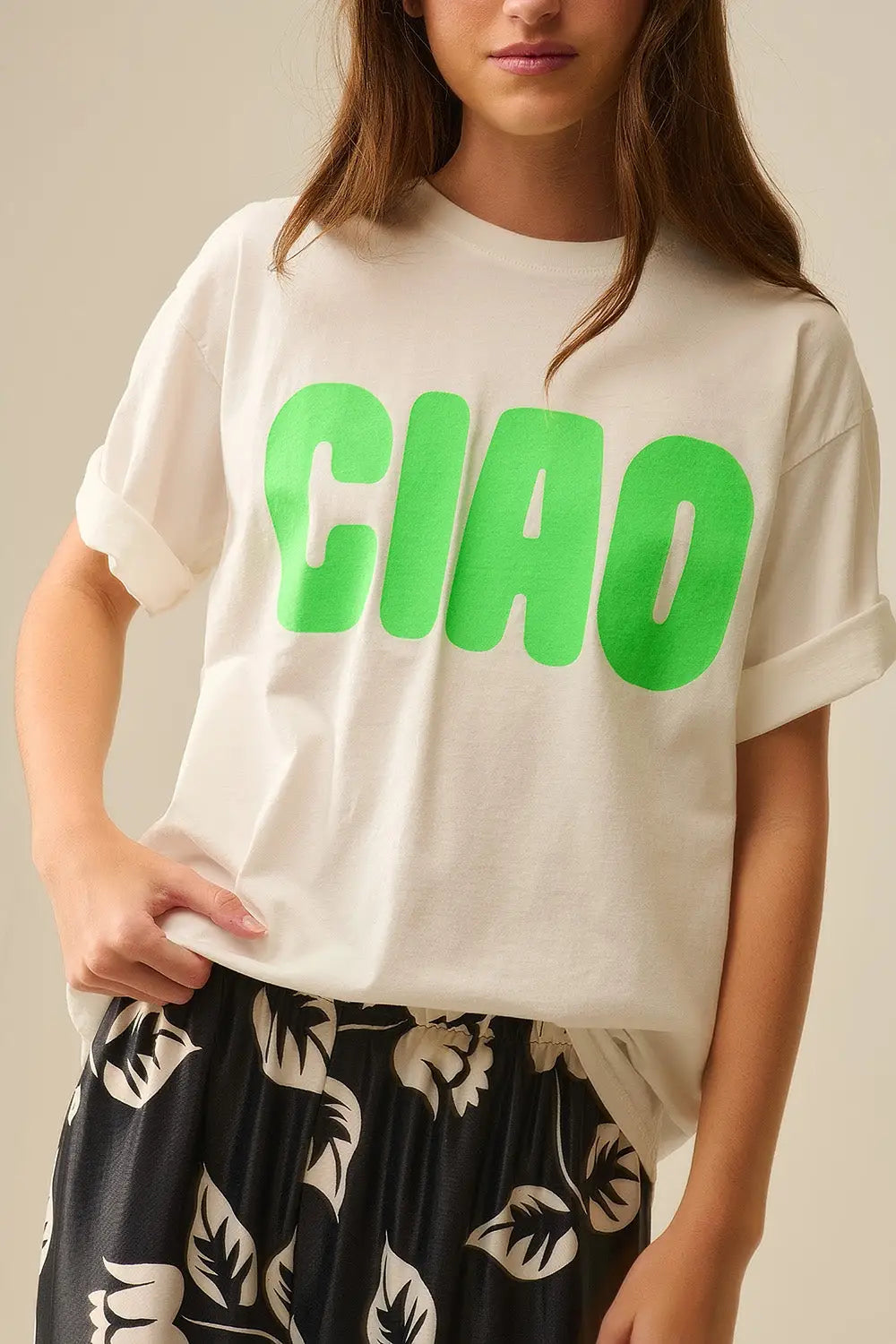 T-Shirt blanc décontracté CIAO avec lettres vertes - One Size / blanc - Tops