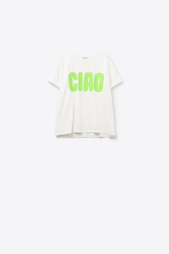 T-Shirt blanc décontracté CIAO avec lettres vertes - One Size / blanc - Tops