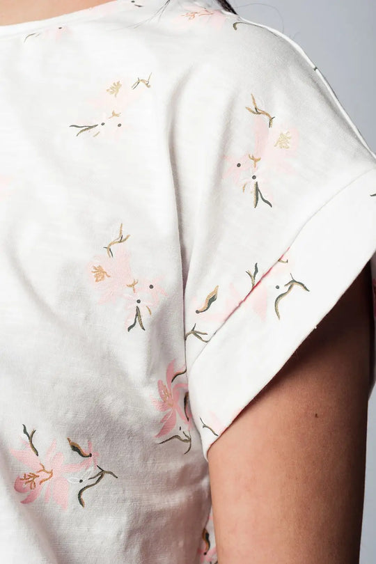 T-shirt blanc motif floraux - Tops