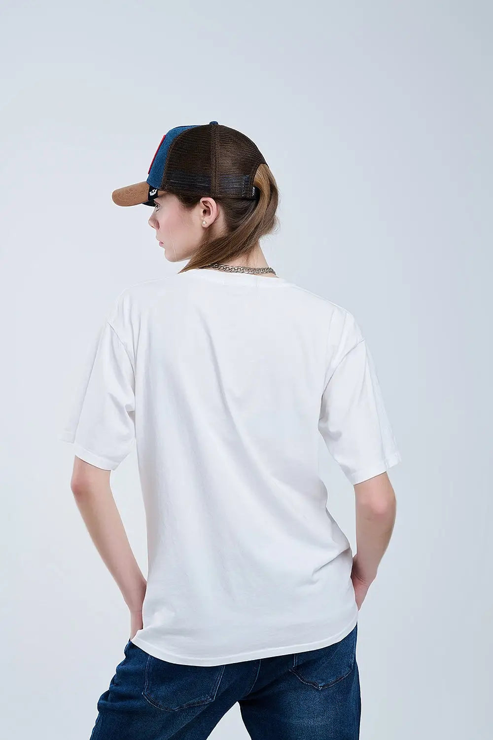 T-shirt blanc oversize avec Soho New York sur le devant - One Size / blanc - Tops