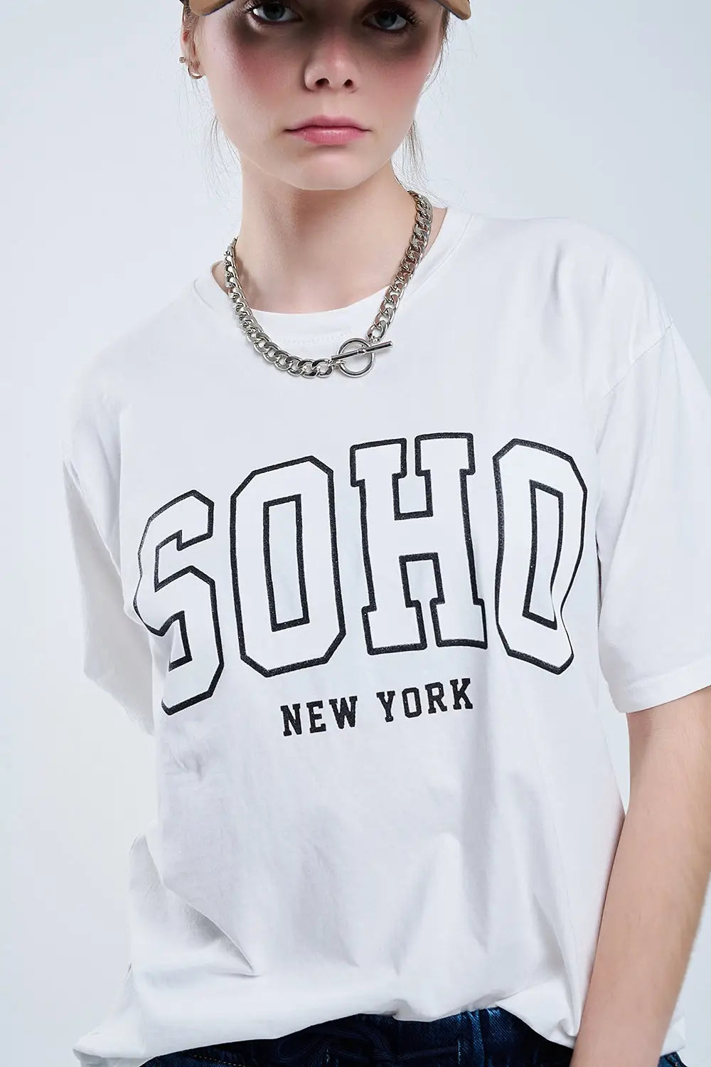 T-shirt blanc oversize avec Soho New York sur le devant - One Size / blanc - Tops
