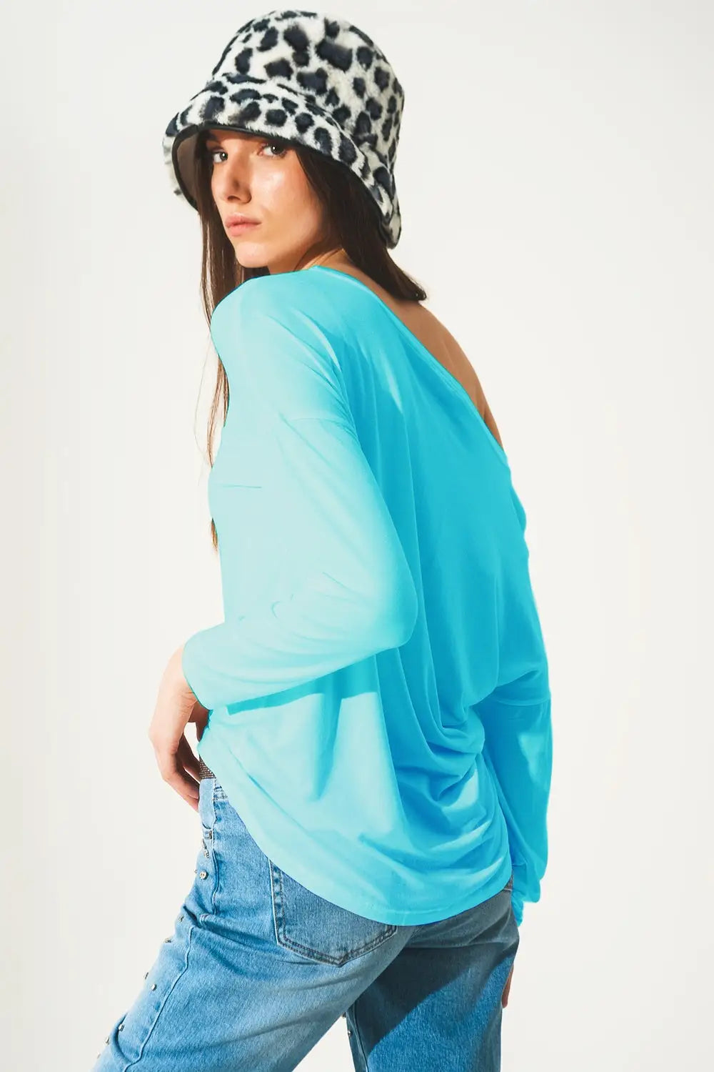 T shirt bleu à manches longues en tissu modal - Tops