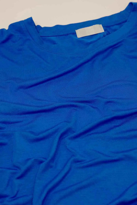 T-shirt bleu basique à col ras du cou viscose - Tops