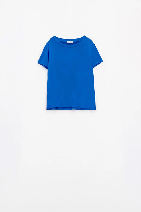 T-shirt bleu basique à col ras du cou viscose - Tops