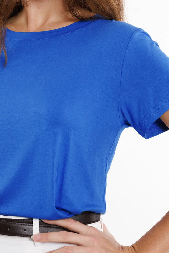 T-shirt bleu basique à col ras du cou viscose - Tops