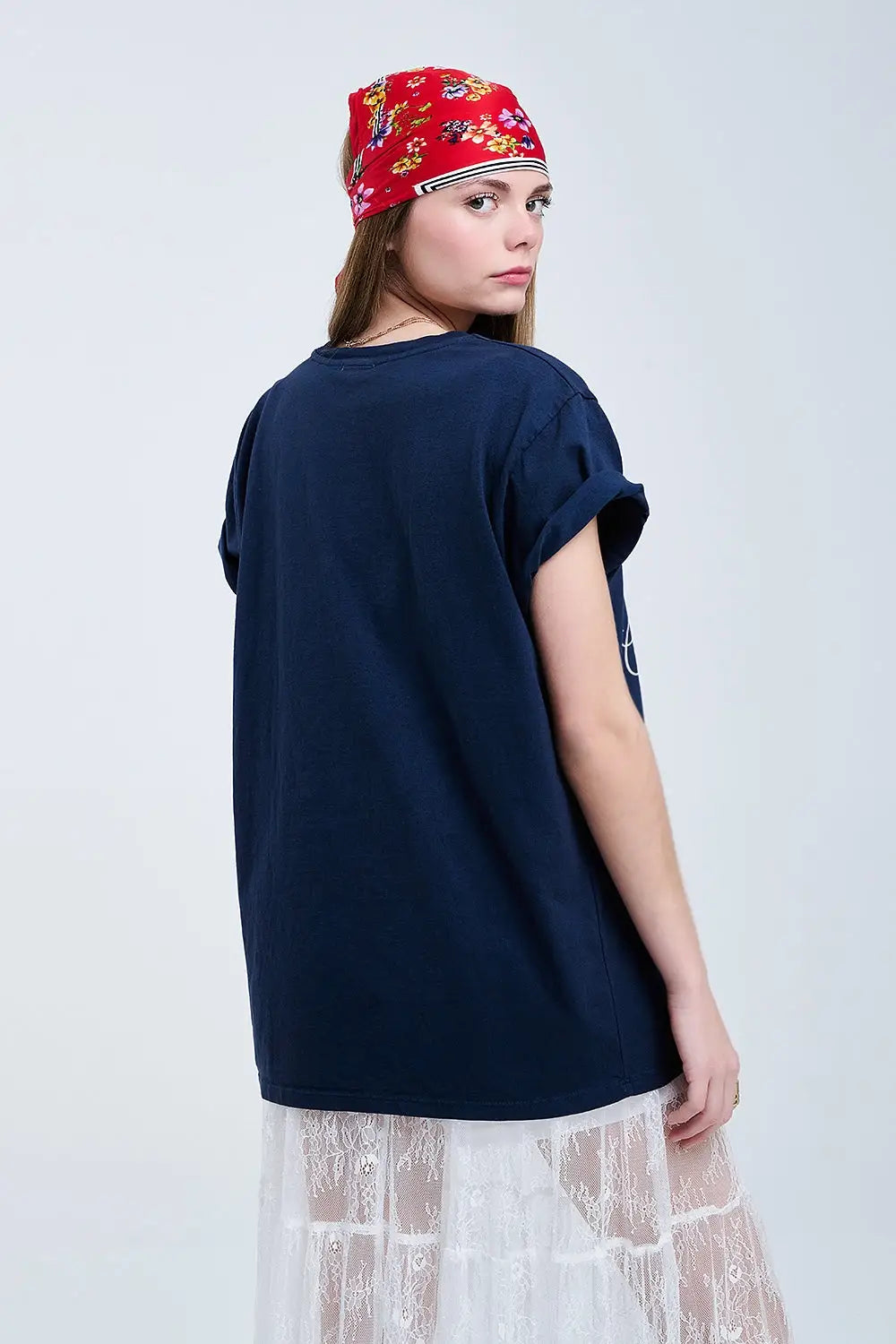 T Shirt bleu foncé avec motif Castle Manor - One Size / bleu - Tops