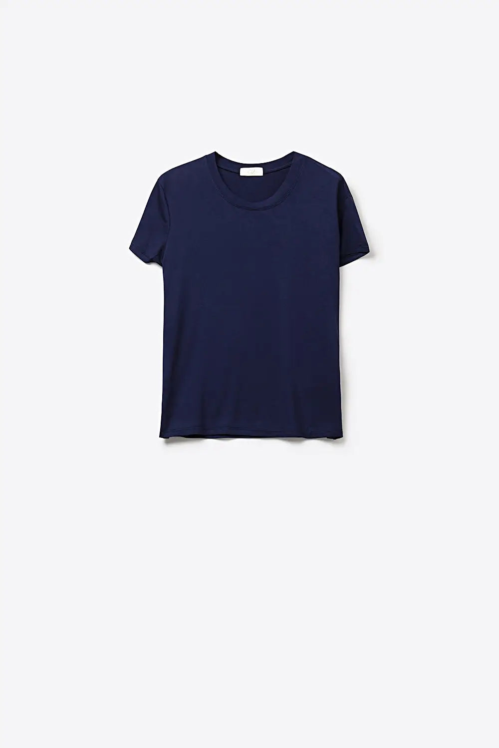 T-shirt bleu marine à col rond et manches courtes en tissu viscose - Tops