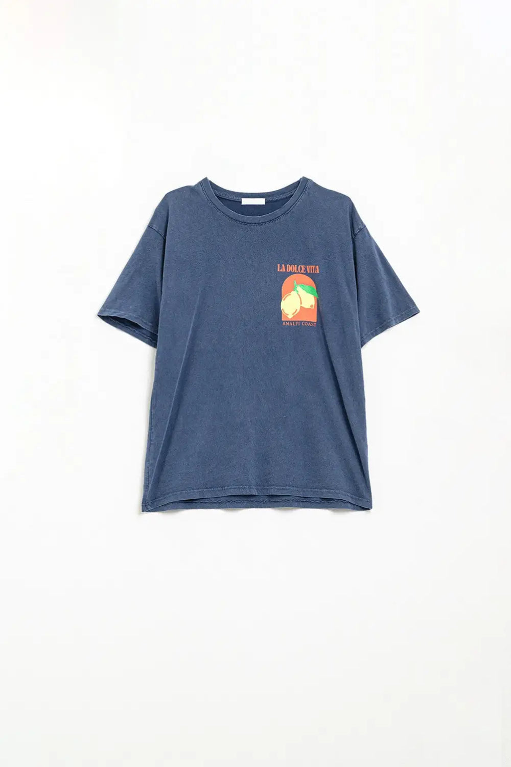T-shirt coupe décontractée avec imprimé La Dolce Vita en bleu marine - One Size / bleu - Tops