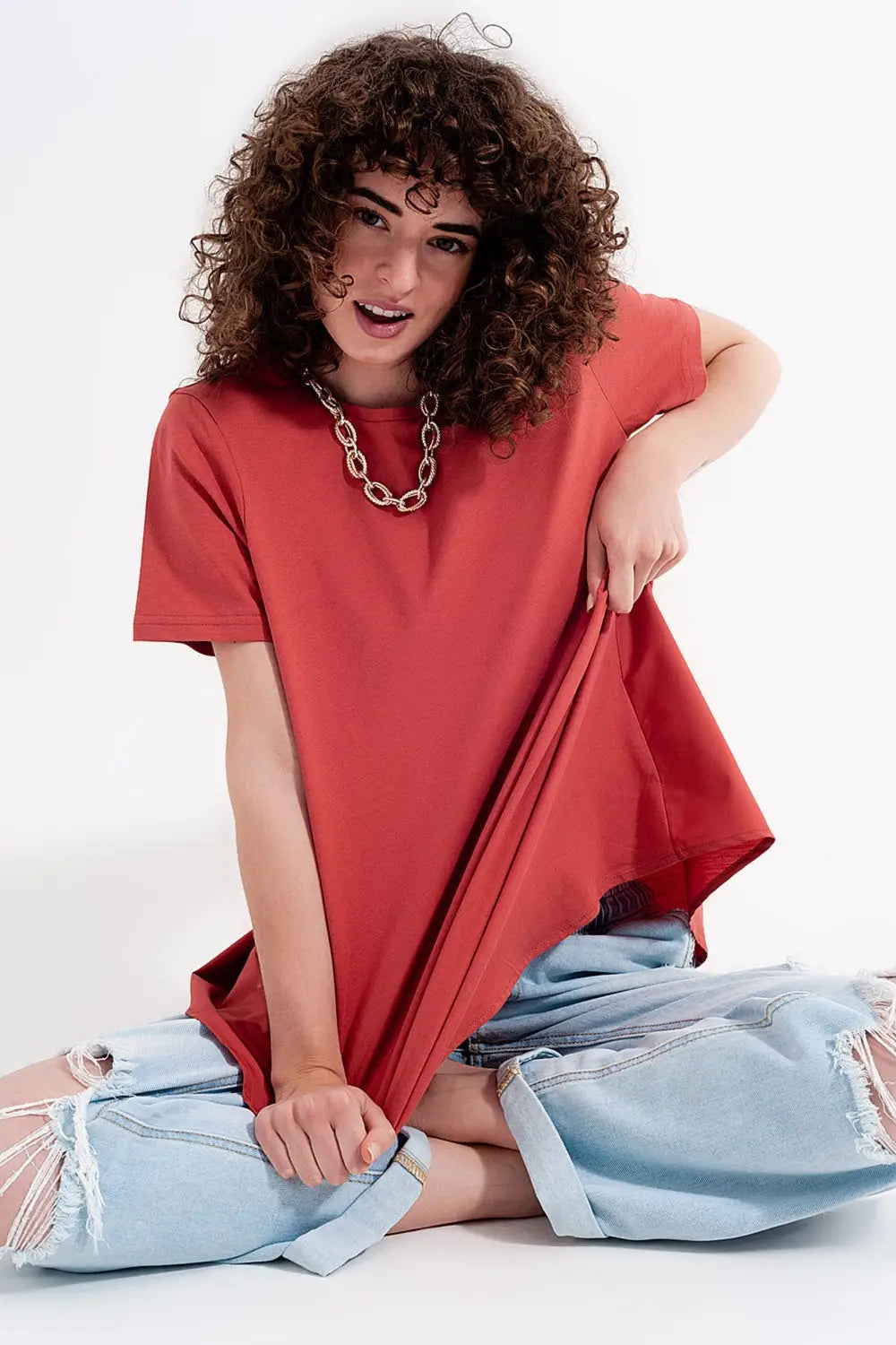 Q2 T shirt dress in orange