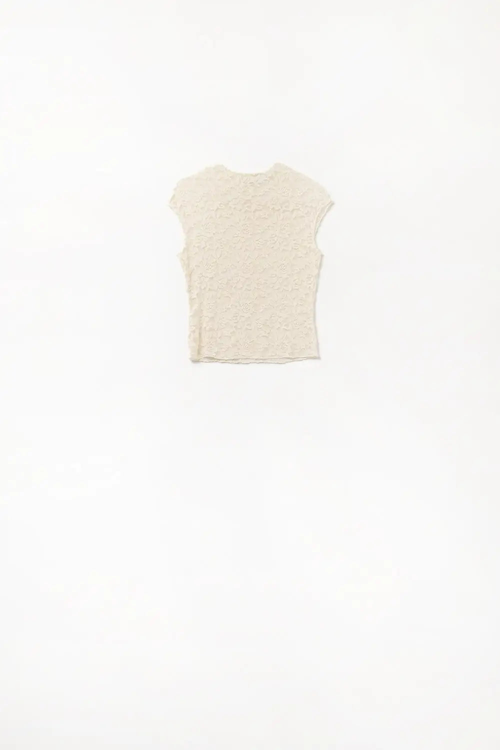 T-shirt en dentelle romantique avec manches courtes en beige - Tops