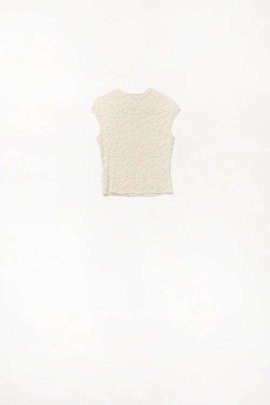 T-shirt en dentelle romantique avec manches courtes en beige - Tops