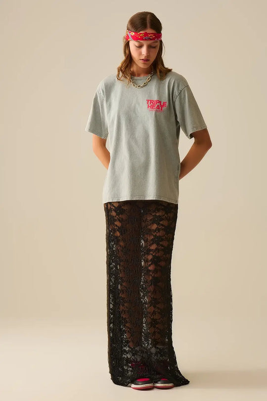 T-shirt gris délavé à manches courtes TRIPLE HEAT LOGO - One Size / grise - Tops