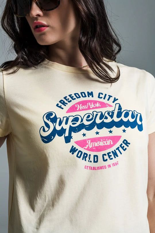T-shirt imprimé superstar jaune - Tops