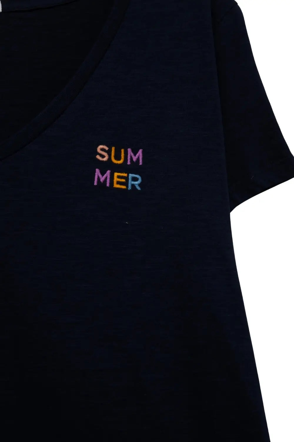 T-Shirt marine à large encolure et détails textuels - One Size / bleu - Tee-Shirt