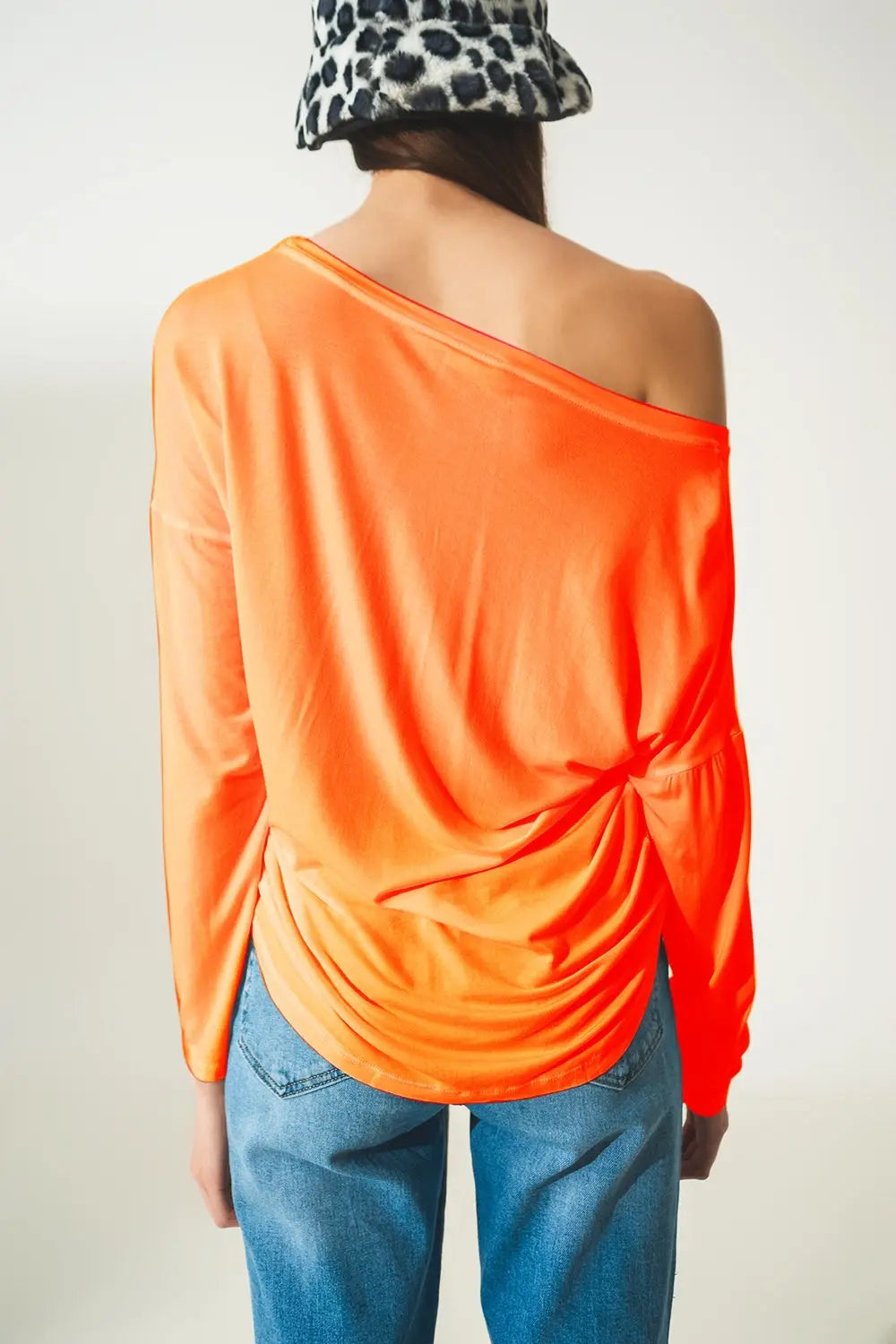 T shirt orange à manches longues en tissu modal - Tops