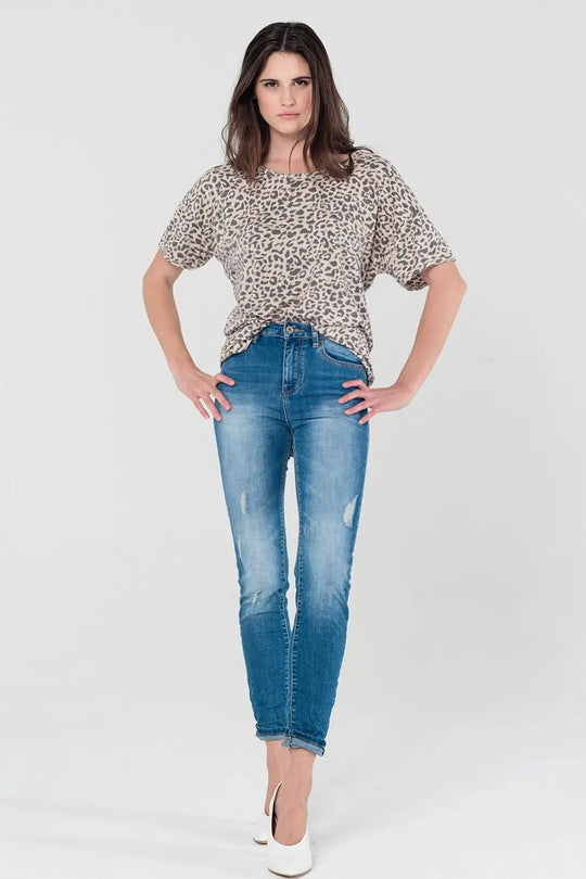 T-shirt oversize rose avec motif léopard et détail dans le dos - Tee-Shirt