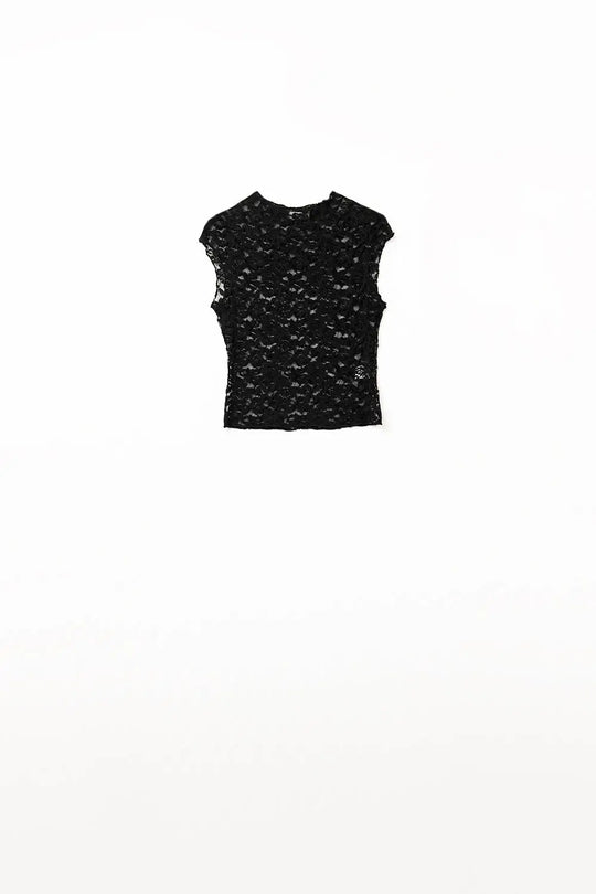 T-shirt romantique en dentelle avec manches capuchon en noir - Tops