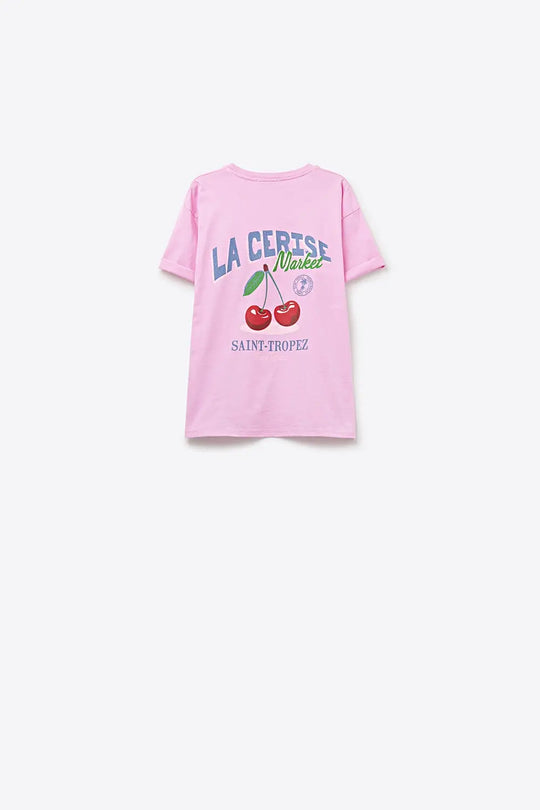 T-shirt rose avec graphisme La Cerise Market Saint-Tropez - One Size / rose - Tops
