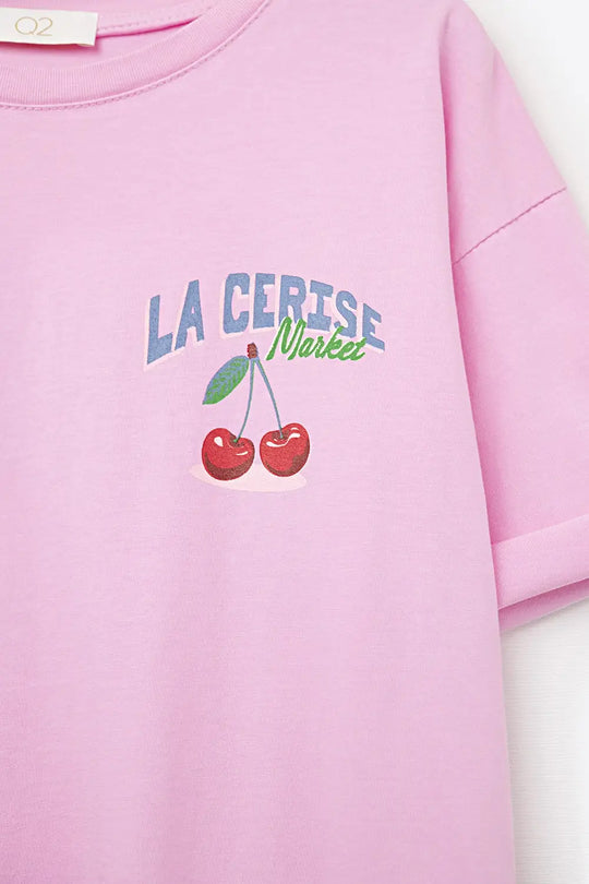 T-shirt rose avec graphisme La Cerise Market Saint-Tropez - One Size / rose - Tops