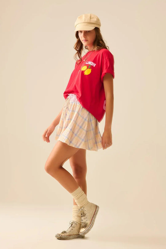 T-shirt rouge décontracté avec imprimé citron fabriqué en Italie - One Size / rouge - Tops