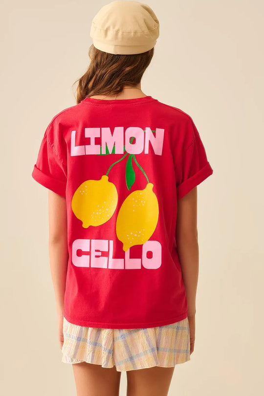 T-shirt rouge décontracté avec imprimé citron fabriqué en Italie - One Size / rouge - Tops