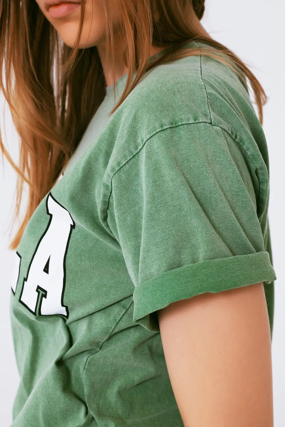 T-Shirt with Bella Text in green - One Size / Green - Tops