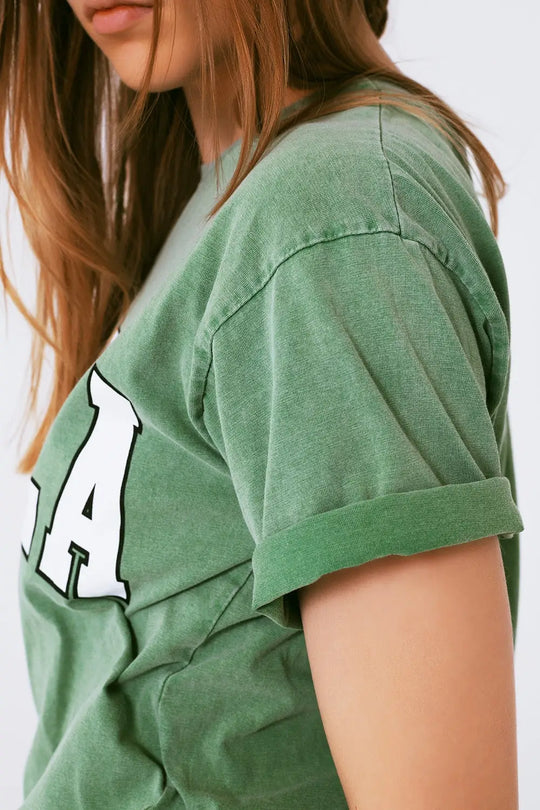 T-Shirt with Bella Text in green - One Size / Green - Tops