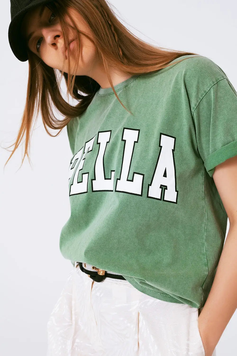 T-Shirt with Bella Text in green - One Size / Green - Tops