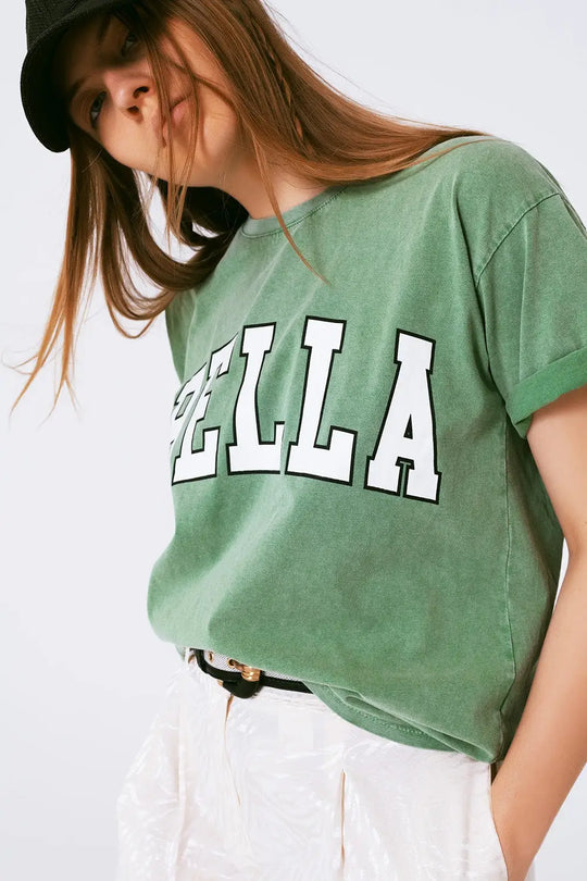 T-Shirt with Bella Text in green - One Size / Green - Tops