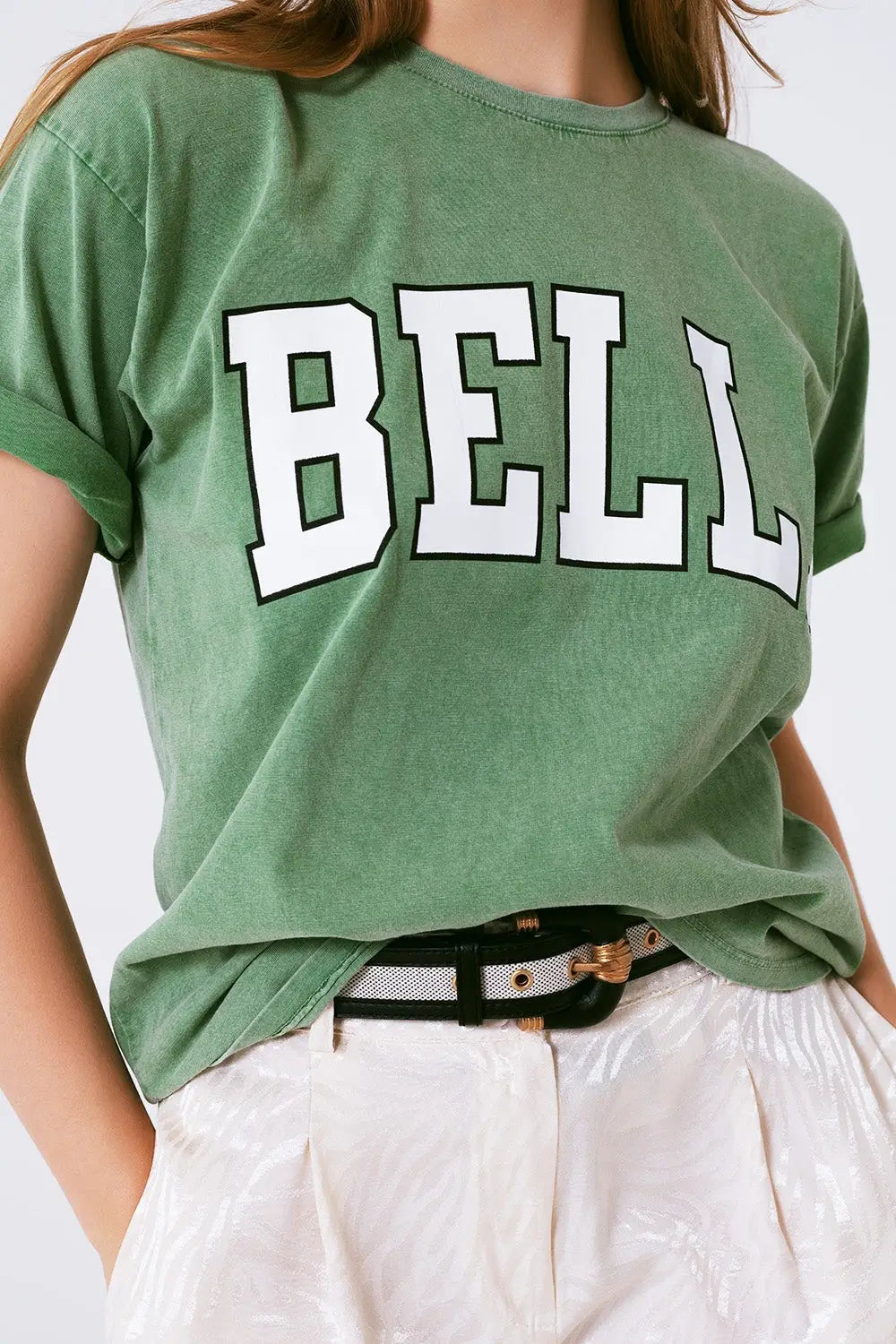 T-Shirt with Bella Text in green - One Size / Green - Tops