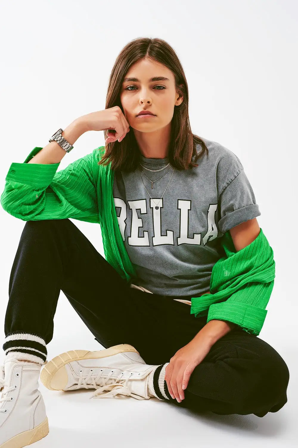 Q2 T-Shirt with Bella Text in Grey