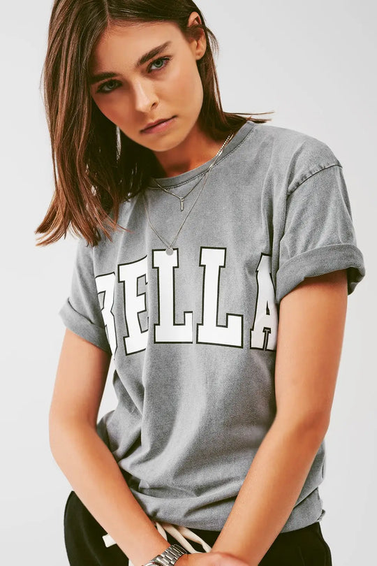 T-Shirt with Bella Text in Grey - One Size / Grey - Tops