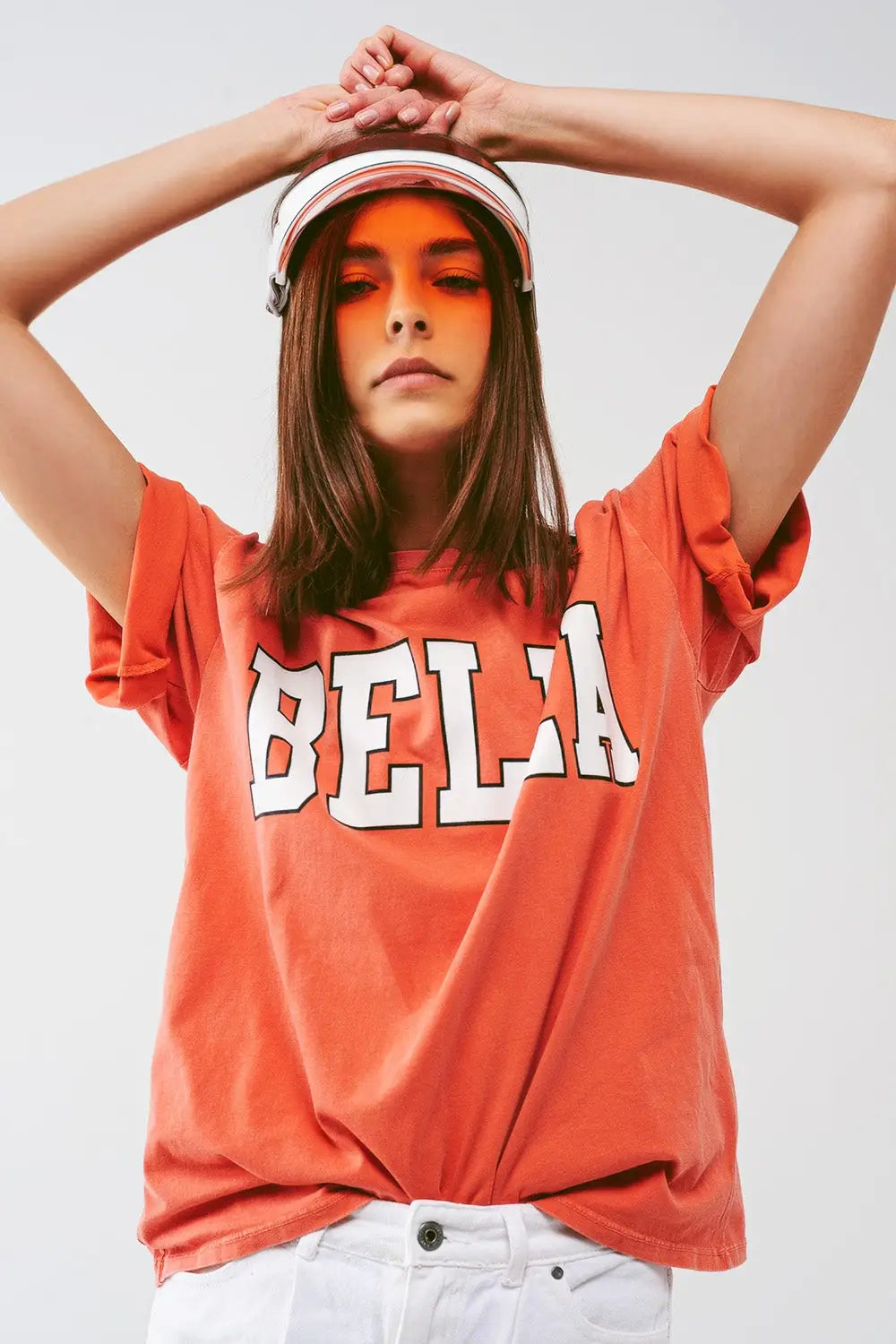 T-Shirt with Bella Text in orange - One Size / Orange - Tops