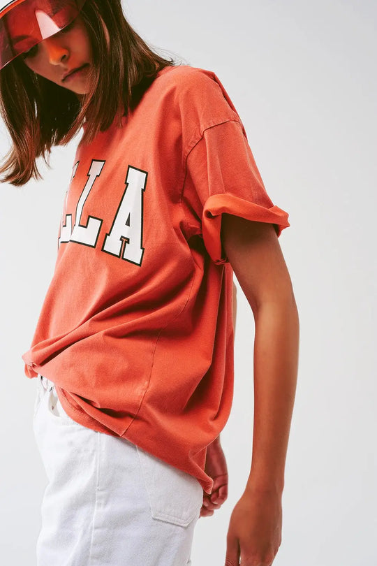 T-Shirt with Bella Text in orange - One Size / Orange - Tops