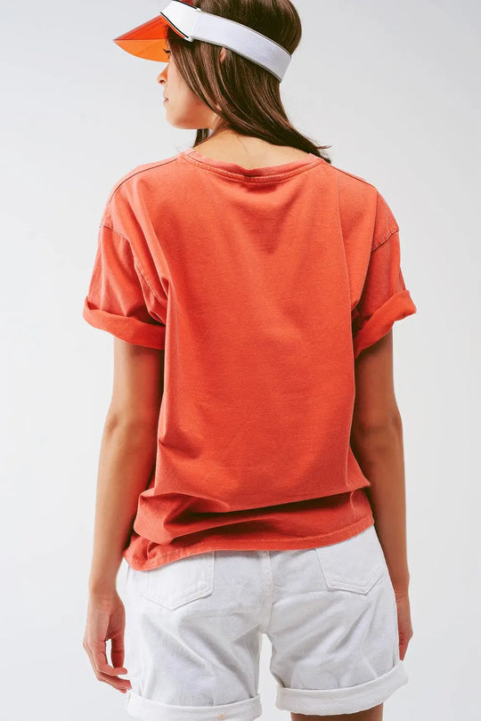 T-Shirt with Bella Text in orange - One Size / Orange - Tops